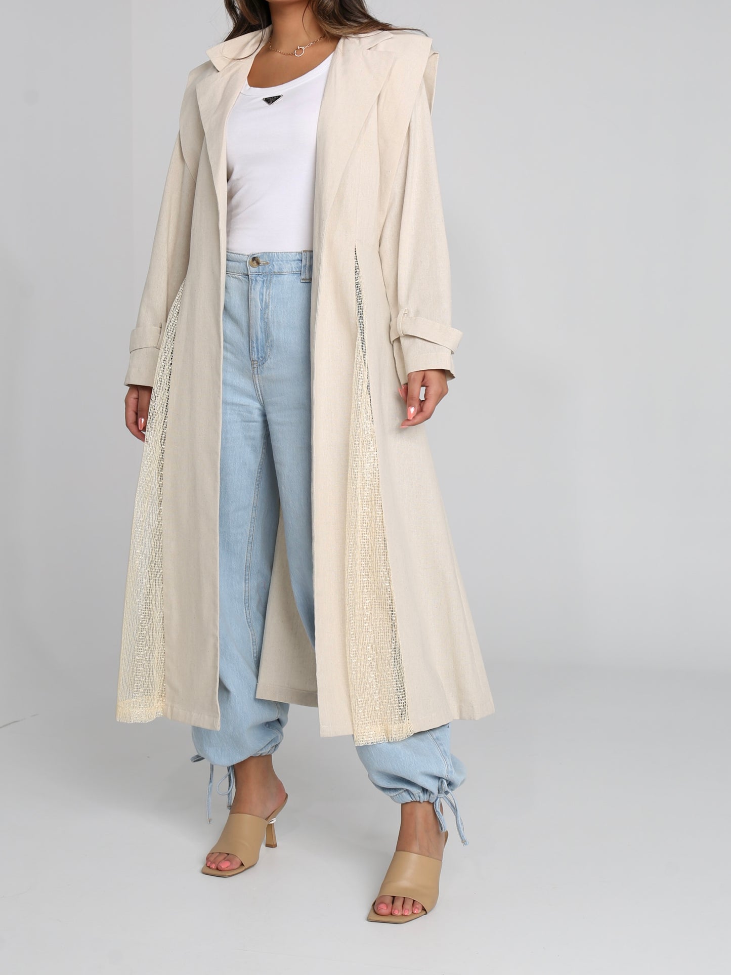 Mesh linen trench coat