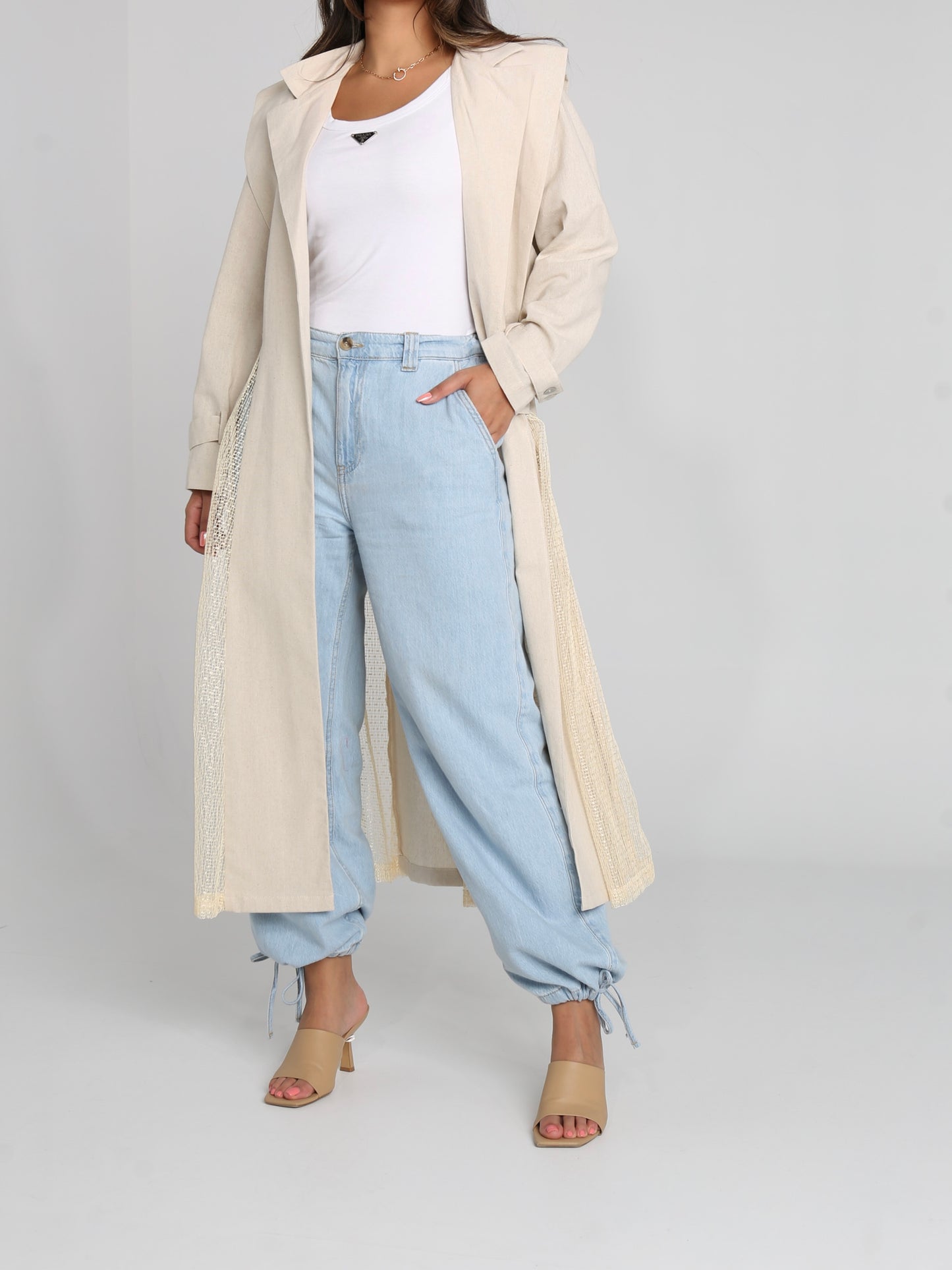 Mesh linen trench coat